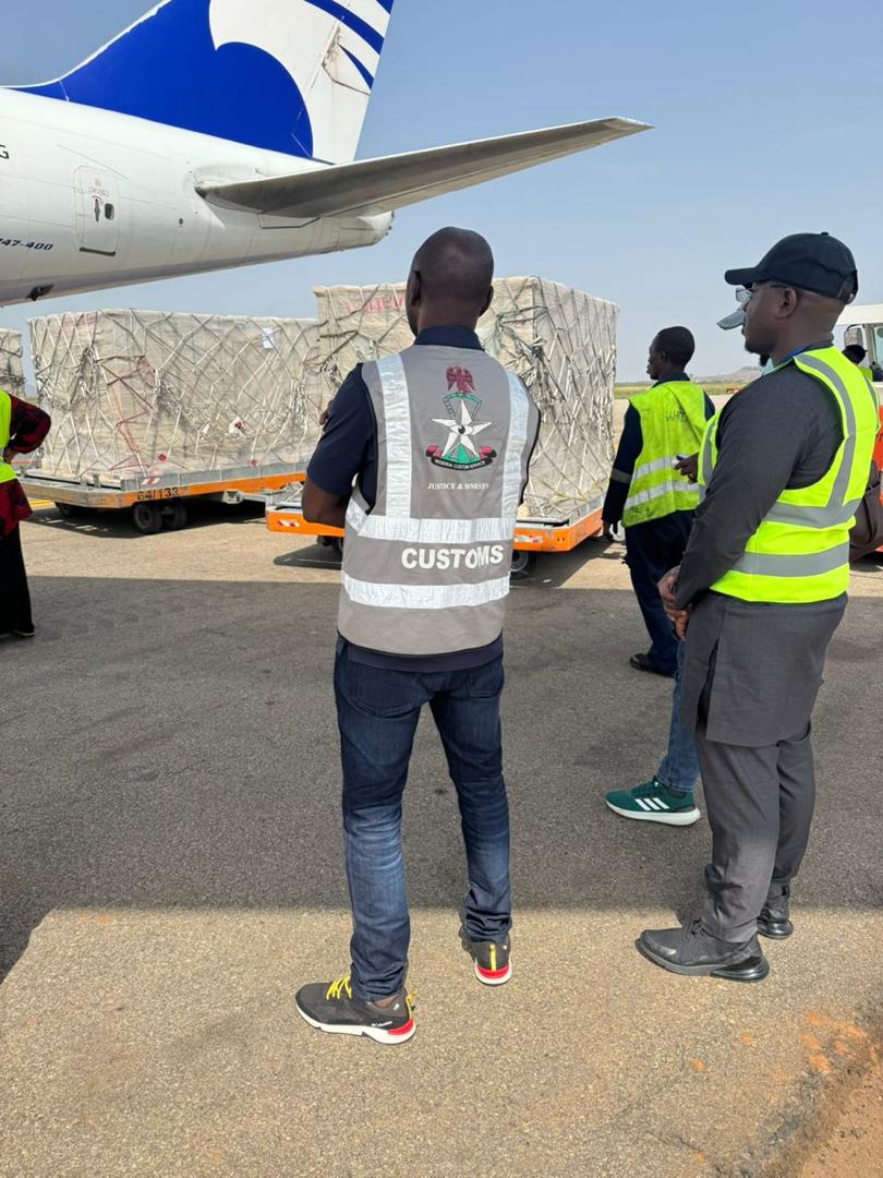 Oluwafemi on the tarmac as Nigeria Customs officers clear air freight